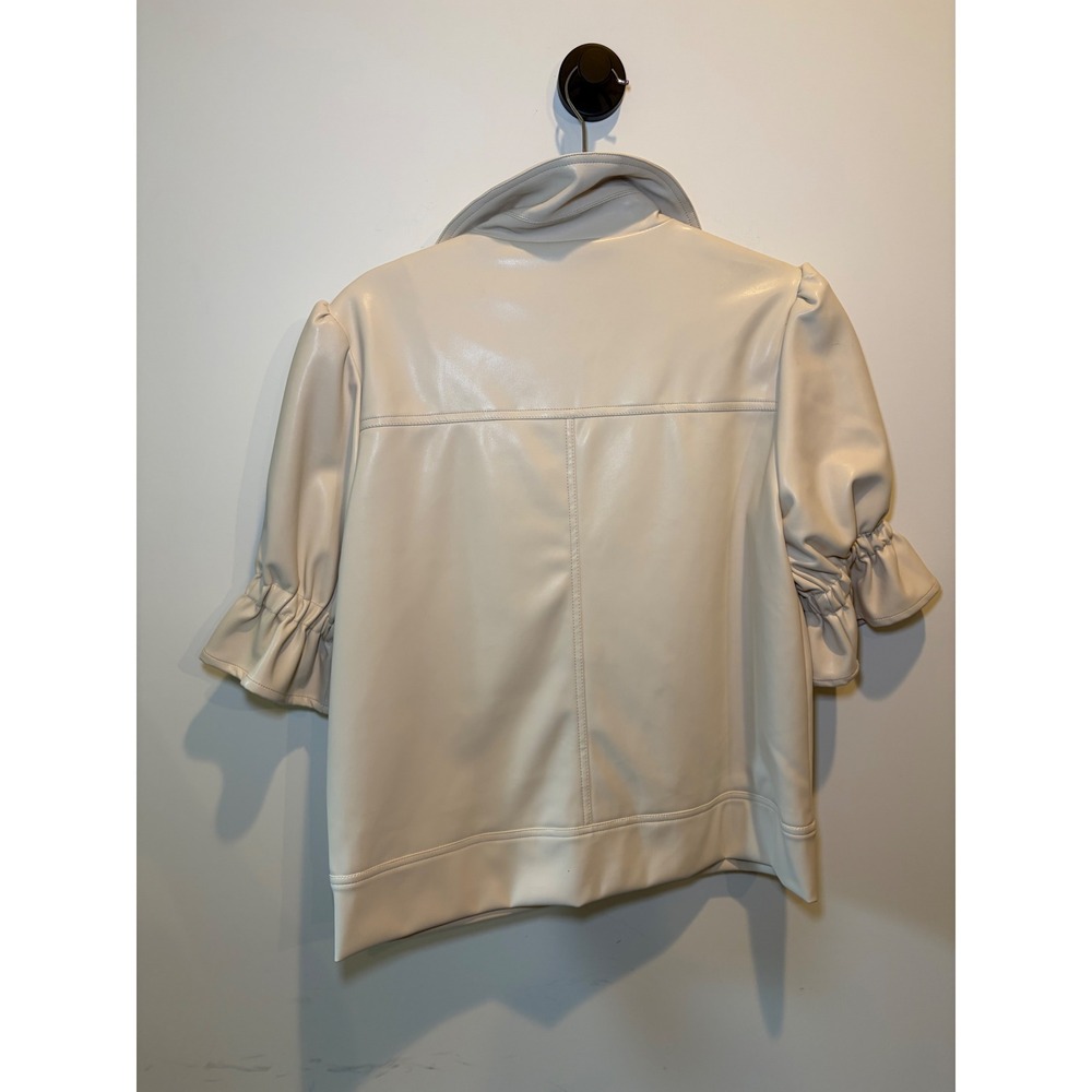 Fate Faux Leather Puff Sleeve Jacket Ivory Cream Zip Up Ruffle Small RN131468 - Picture 7 of 9